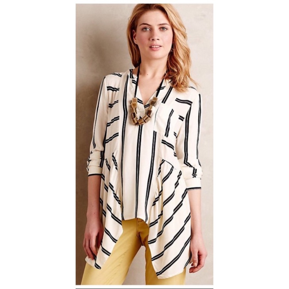 Anthro Maeve Lainey Stripe Asymmetrical Blouse